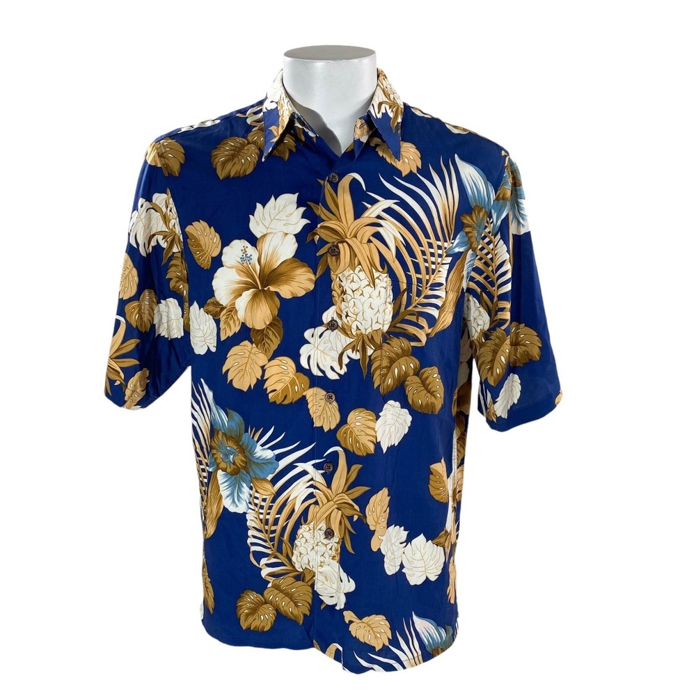 Reyn Spooner Hawaiian Aloha Shirt Medium‎ Pineapples Tropical Flowers